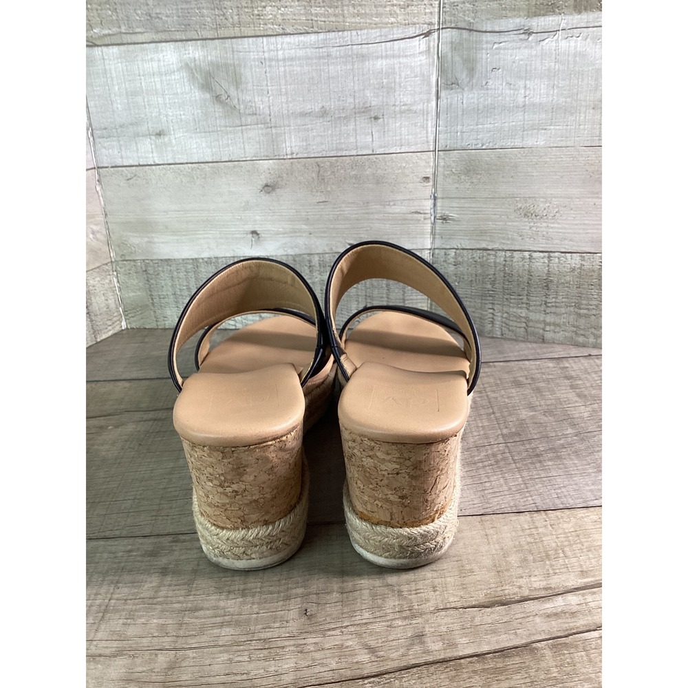 Dolce Vita Emara Black Leather Cork Espadrille Wedge Sandals Womens 8.5 - Picture 5 of 8